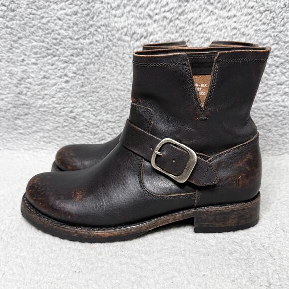 Frye Veronica Black Leather Ankle Boots with Buckle - Picture 3 of 9